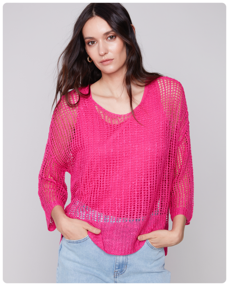 Charlie B Bright Pink Fishnet Top