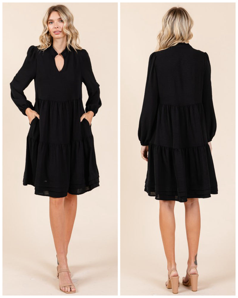 Black Long Sleeve Knee Length Dress