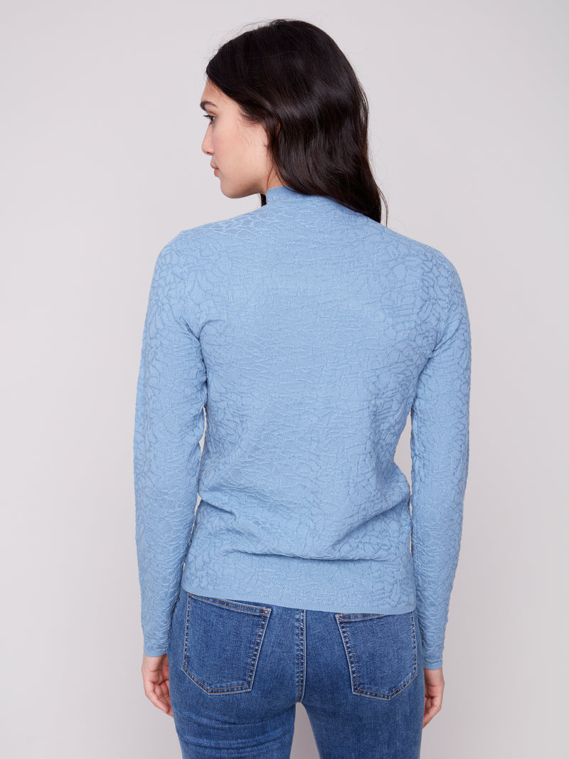 Charlie B Light Long Sleeve Textured Top Oxford Blue