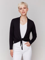 Charlie B Black Cardigan With Front Tie