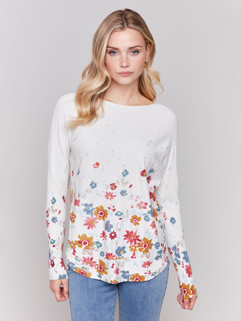 Charlie B Floral Print Soft Light Sweater