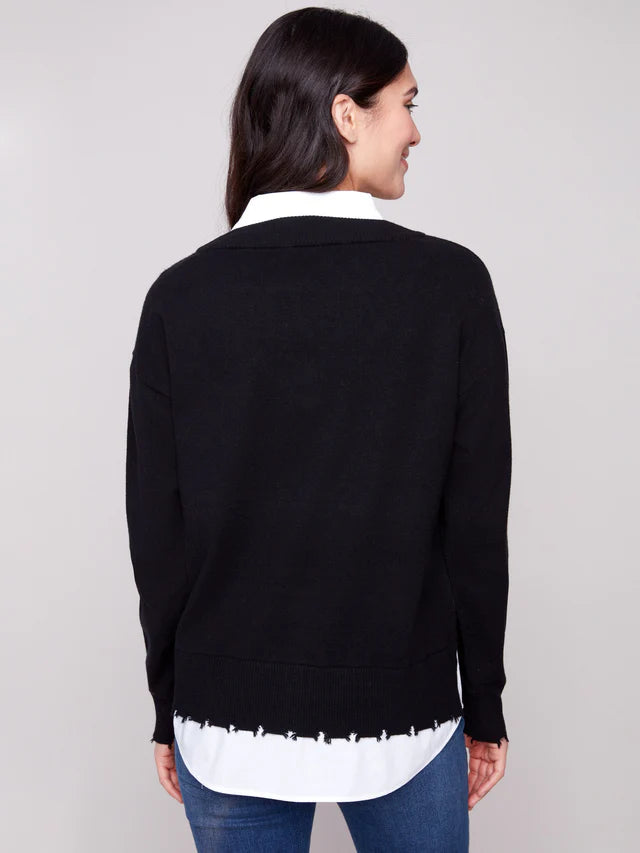 Charlie B V-Neck Fooler Sweater Black