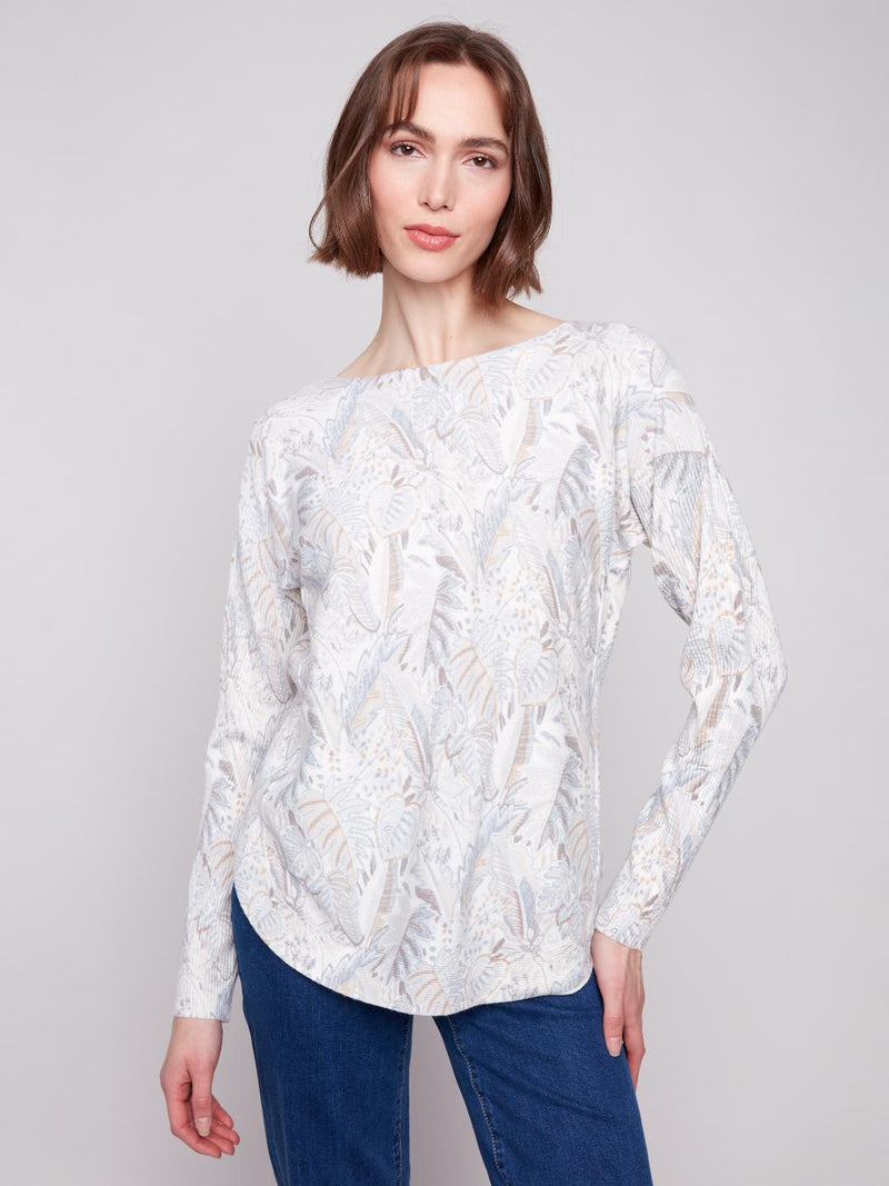 Charlie B Printed Long Sleeve Swaeter Foliage