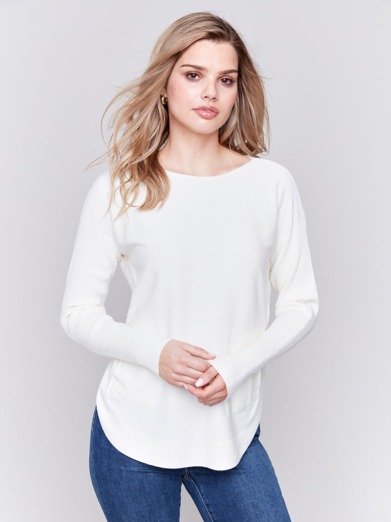 Charlie B Ecru Light Sweater With Eyelet Back Detail