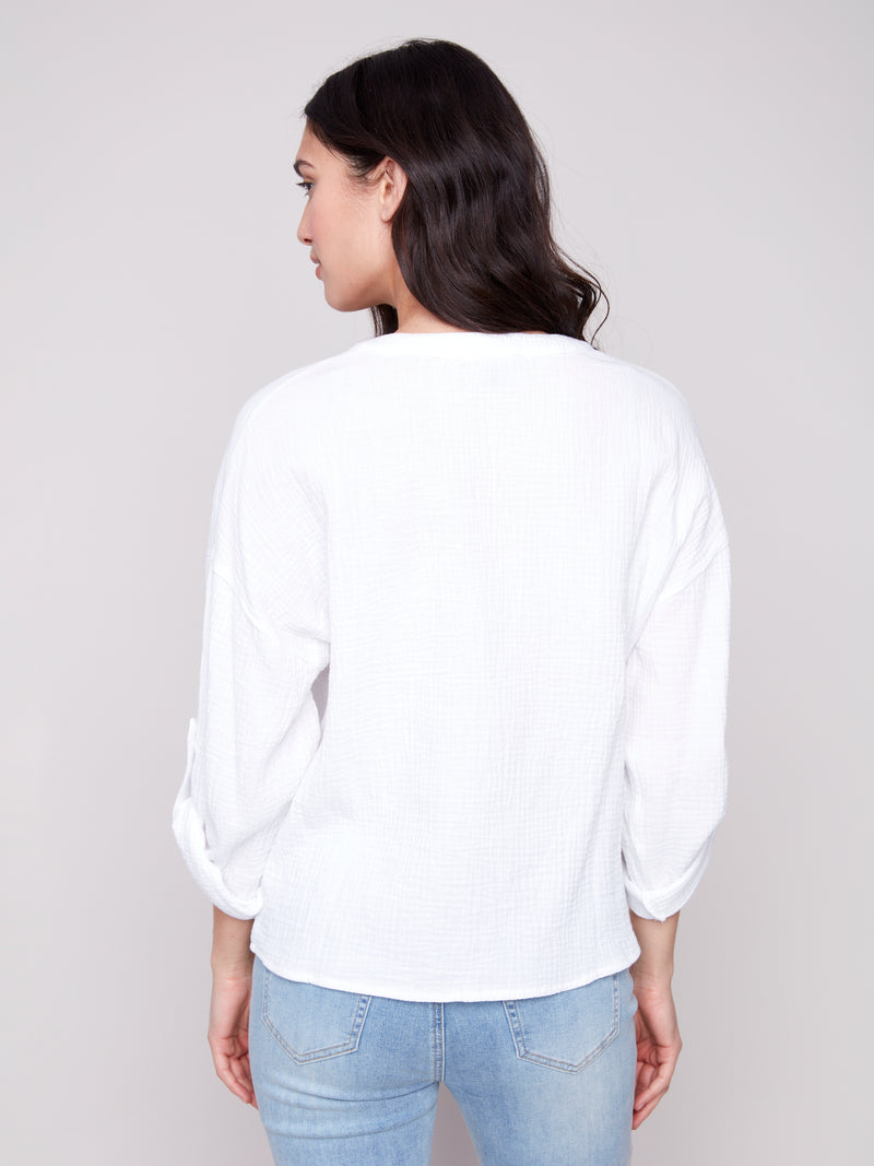 Charlie B Longsleeve Front Twist Shirt White