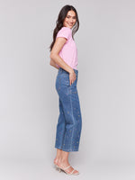 Charlie B Blue Flower Crop Denim Jeans