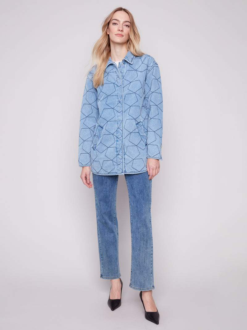 Charlie B Star Quilted Denim Jacket With Welt Pockets