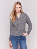 Charlie B Soft Knit V Neck Sweater Charcoal