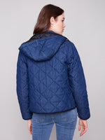 Charlie B Denim Quilted Jacket With Removable Hood
