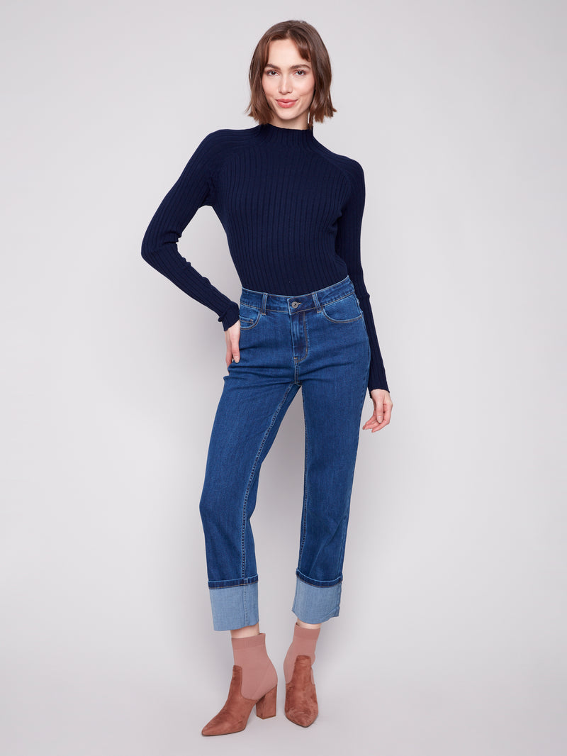 Charlie B Wide Leg Cuff Jeans Indigo