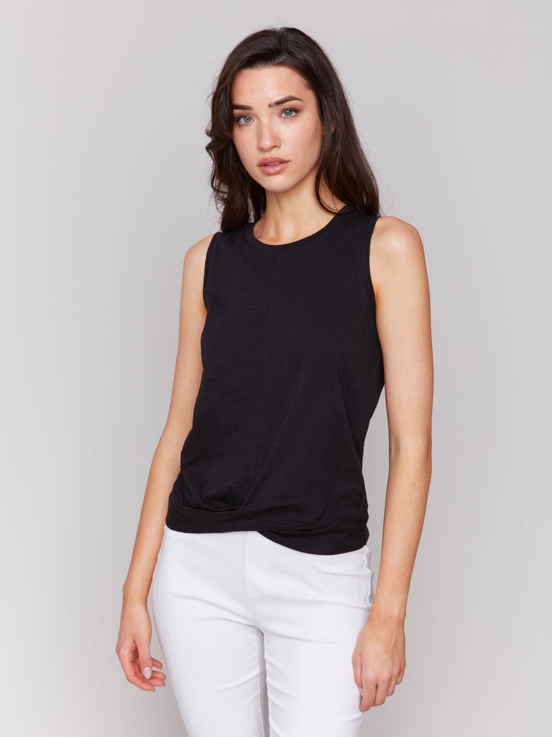 Charlie B Tank Top With Bunch Detail Black