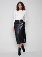 Charlie B Faux Leather Midi Skirt Black