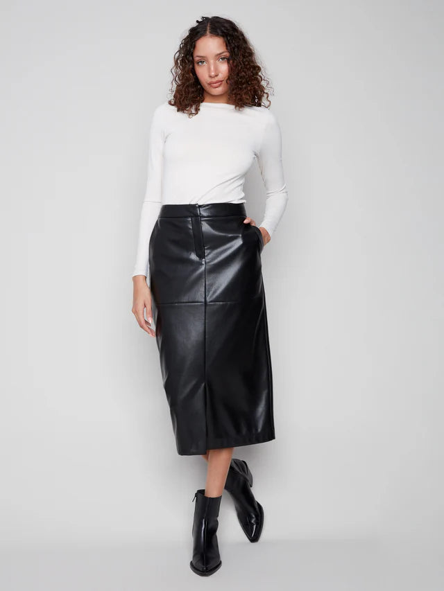 Charlie B Faux Leather Midi Skirt Black