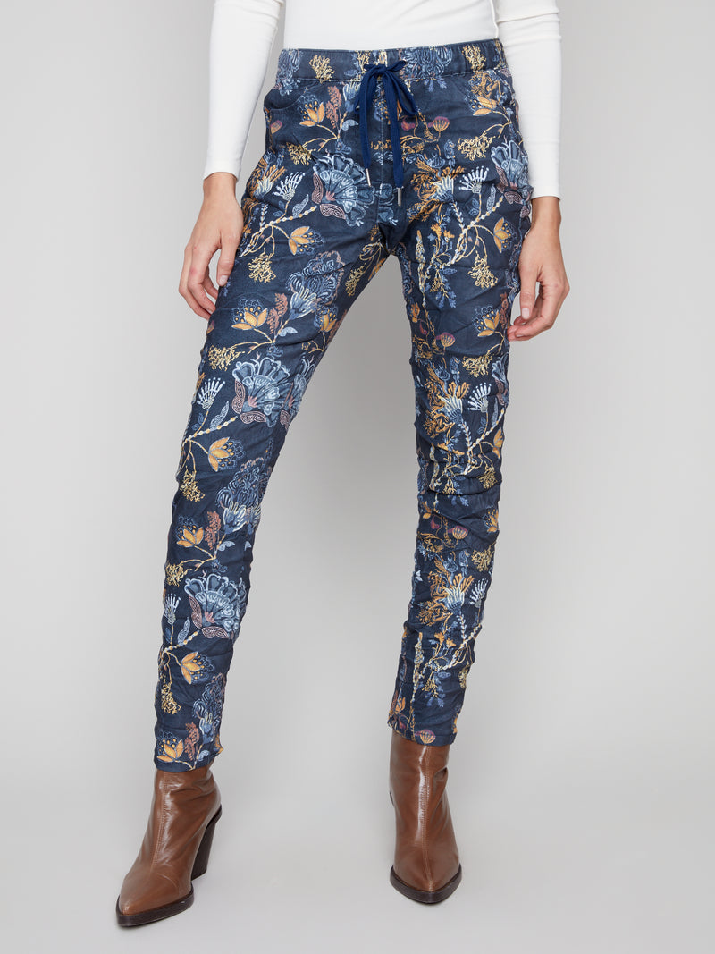 Charlie B Printed Crinkle Suede Pull On Pants Rio