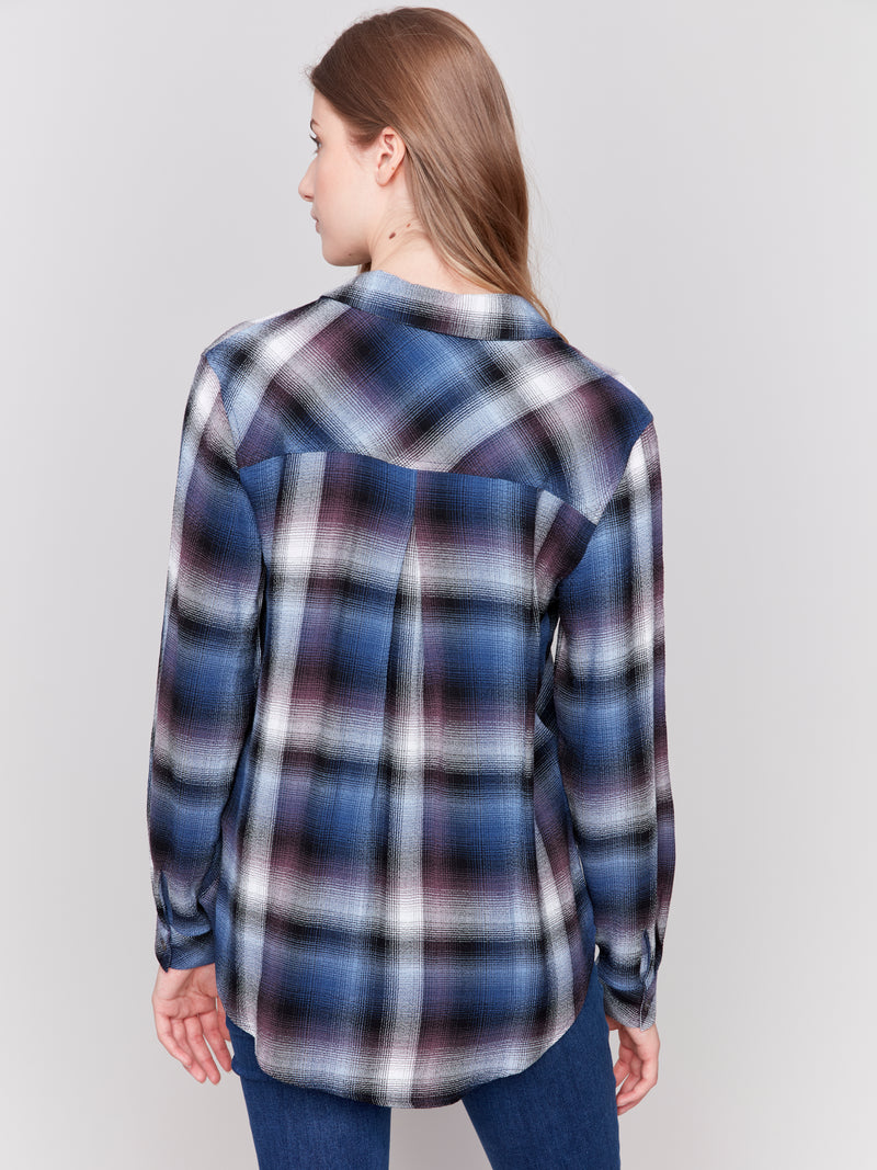 Charlie B Blue Plaid Blouse