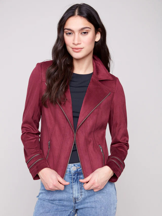 Charlie B Faux Suede Cabernet Jacket