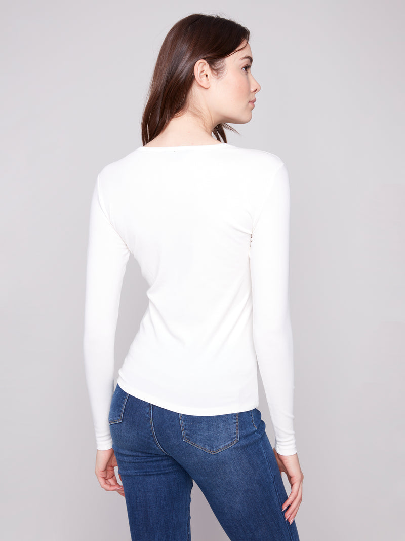 Charlie B Longsleeve Boatneck Top Ecru