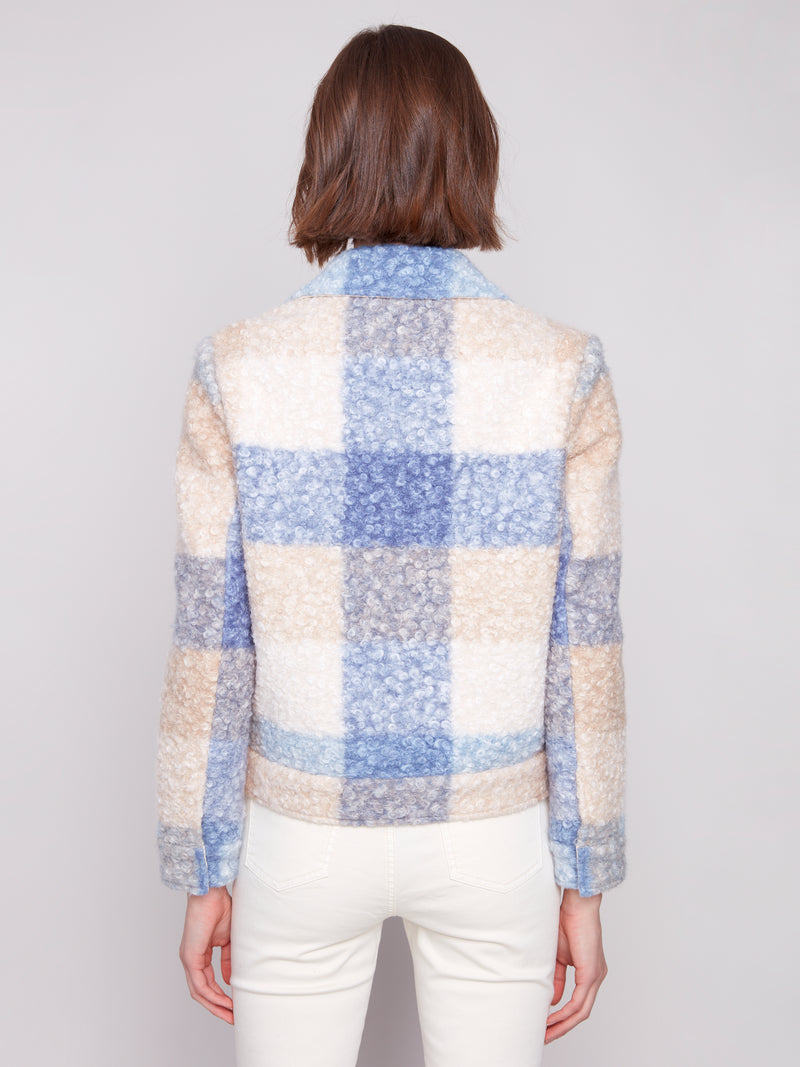 Charlie B Blue/Taupe Plaid Short Jacket
