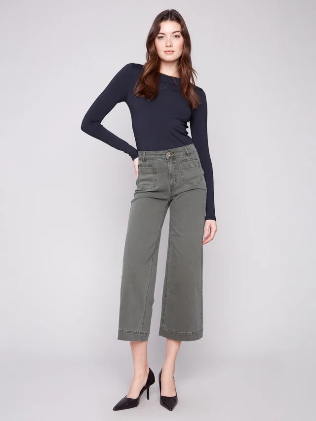 Charlie B Wide Leg Crop Patch Pocket Jeans Spruce