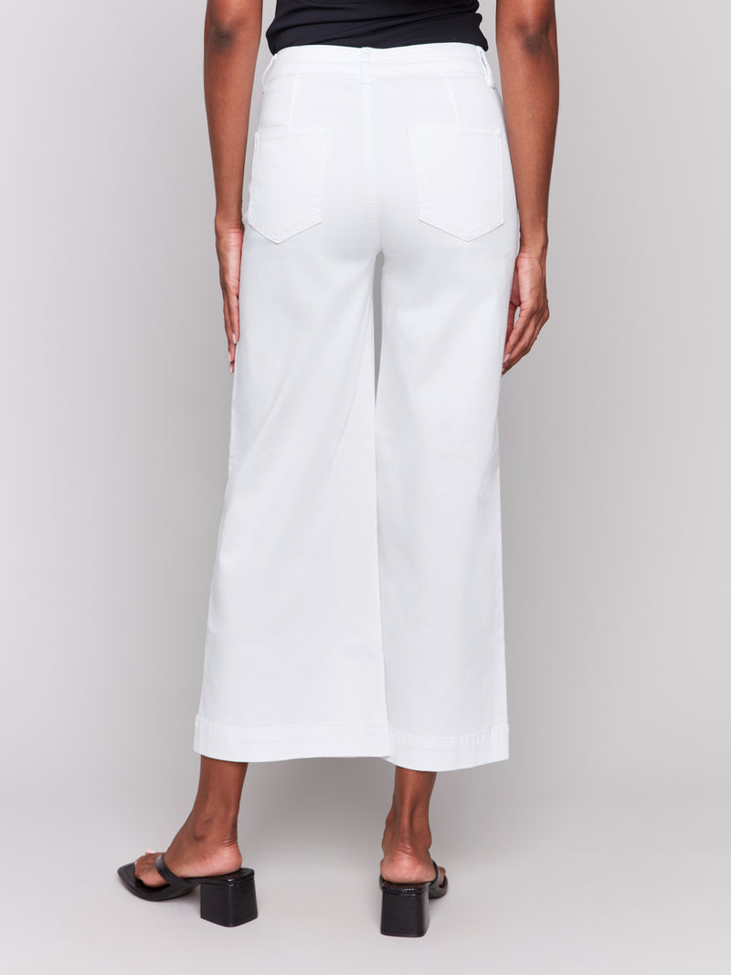 Charlie B Crop Flare Front Pocket Pant White