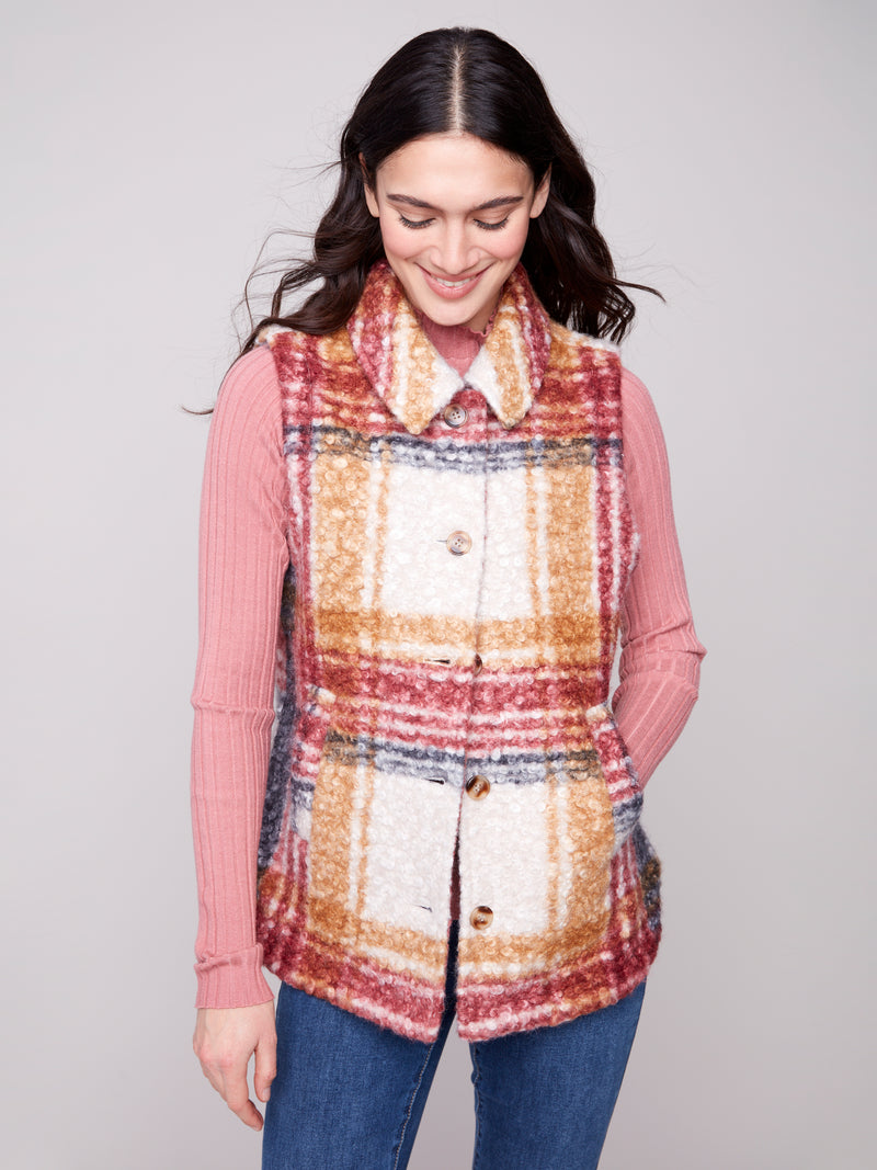Charlie B Plaid Cardigan Cabernet
