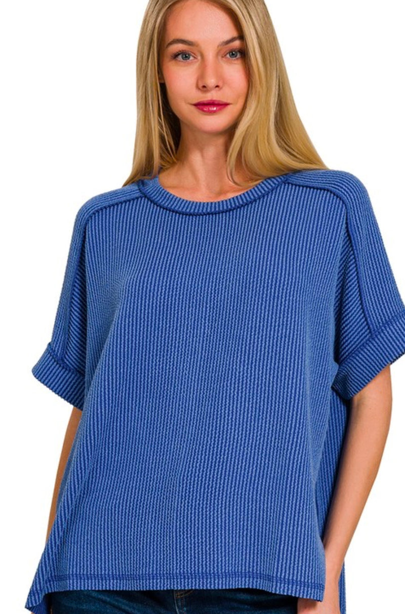 Ribbed Crew Neck Tee Classic Blue