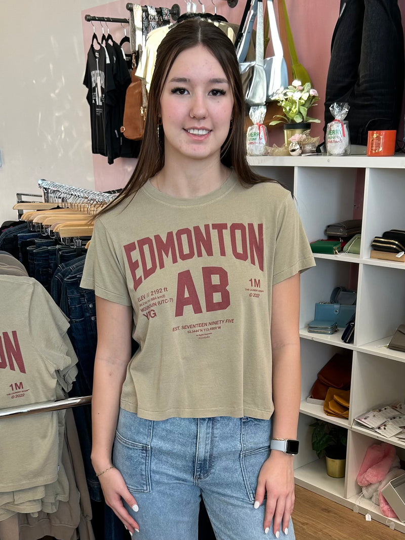 Laundry Room Tee Edmonton Camel With Gold Writting