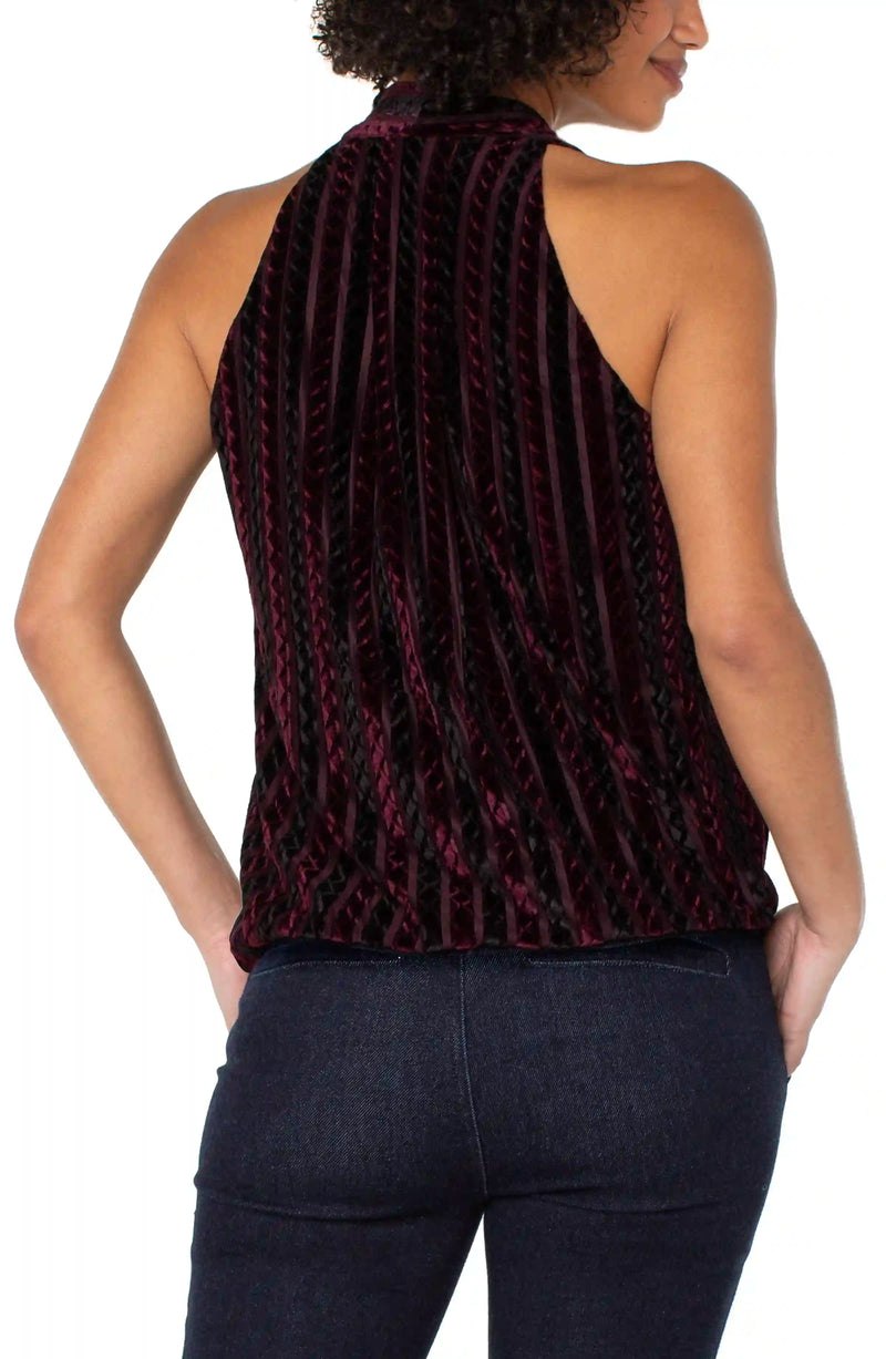 Liverpool Burgundy And Black Deep V Neck Blouse
