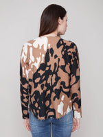 Charlie B Reversible Black/Taupe Print Sweater
