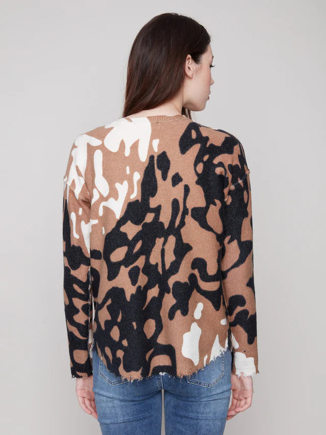 Charlie B Reversible Black/Taupe Print Sweater