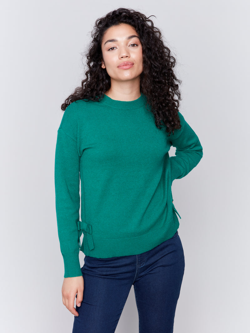 Charlie B Forest Green Sweater With Side Bows