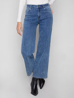 Charlie B Wide Leg Embossed Heart Denim Blue Jeans
