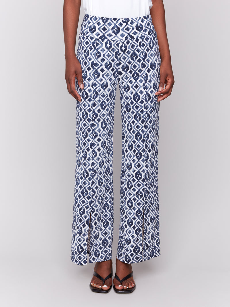 Charlie B Printed Wide Leg Pants With Slit At Front Hem