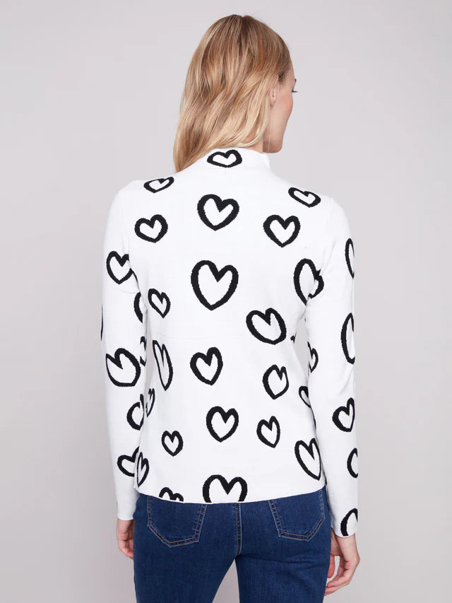 Charlie B Reversible Mock Neck Heart Sweater