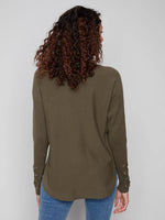 Charlie B Pocket Sweater With Lace Sleeve Detail Spruce