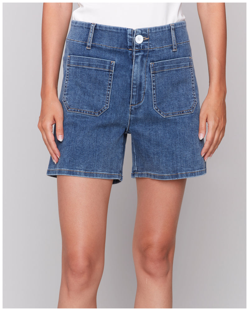 Charlie B Medium Wash Front Pocket Shorts