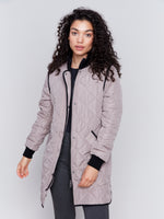 Charlie B Quilted Long Zip Up Jacket Taupe