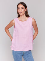 Charlie B Linen Tank Top With Side Bows