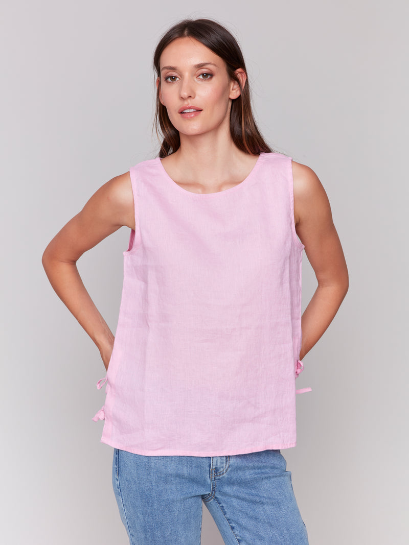 Charlie B Linen Tank Top With Side Bows