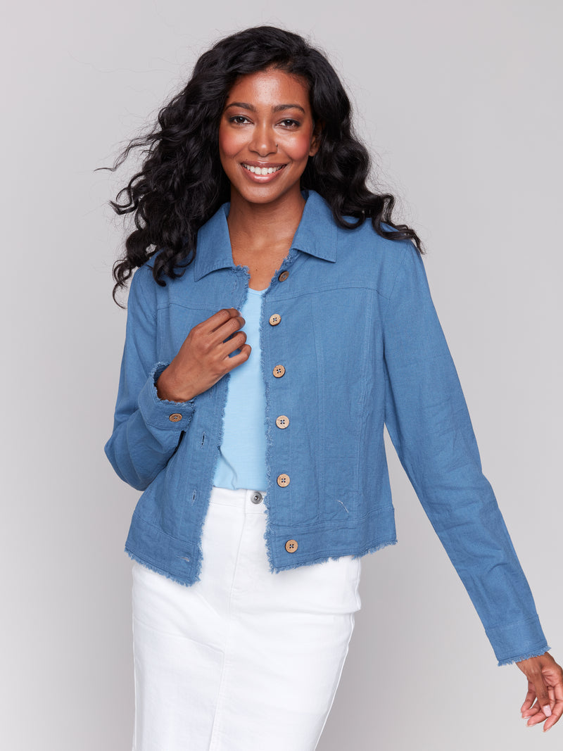 Charlie B Denim Blue Linen Jacket