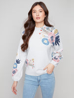 Charlie B Pale Blue Long Sleeve Floral Print Sweater