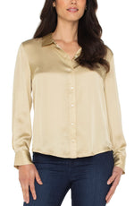 Liverpool Satin Pale Gold Button Up Blouse
