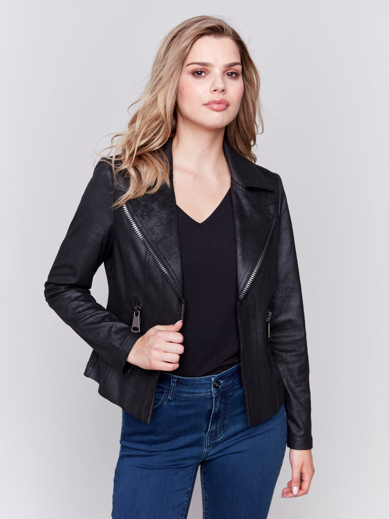 Charlie B Faux Suede Zippper Jacket