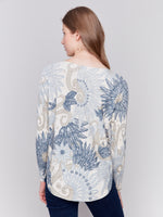 Charlie B Sweater With Pockets Feather Design