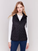 Charlie B Quilted Vest With Hearts Black