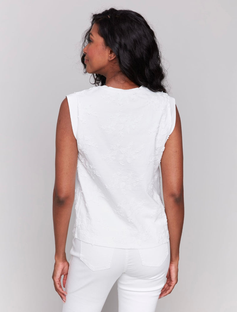 Charlie B Embroidered White Tank Top