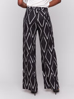 Charlie B Pleated Tousers Black With White Diamond Print