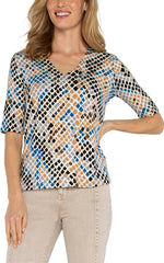 Liverpool V Neck Top Lapis Snake Print