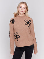 Charlie B Truffle Sweater With Black Daisys