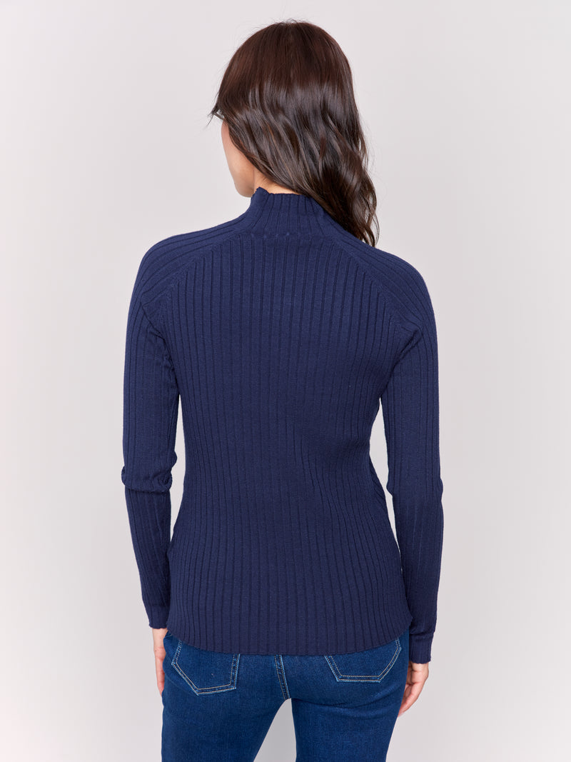 Charlie B Navy Long Sleeve Top With Mock Neck